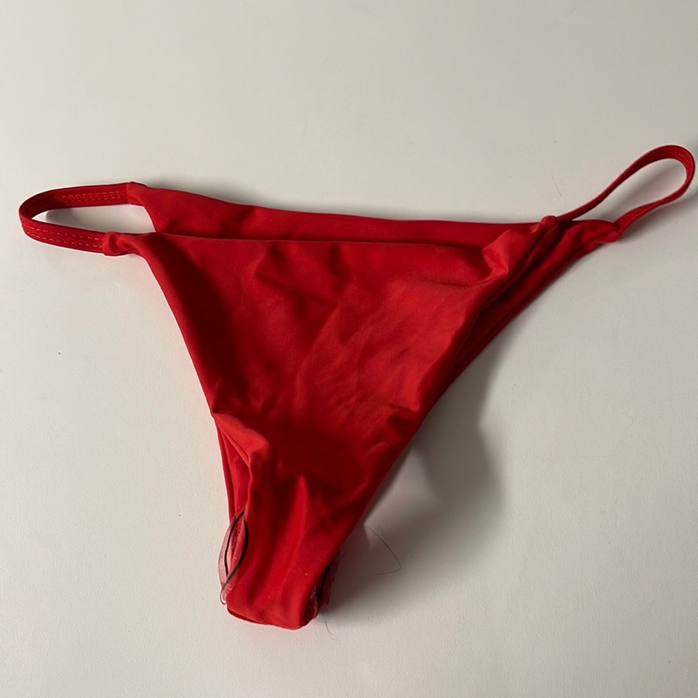 Unbranded, medium red bikini, bottom Brazilian style